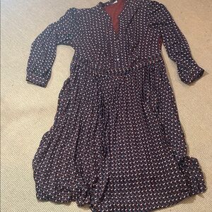 UNTUCKit Black Blue and Copper Geometric 3/4 Sleeve Pleated  Dress